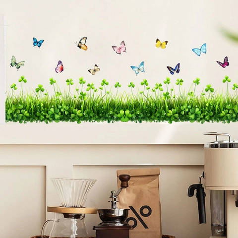 Adesivi Murali Farfalla Quadrifoglio PVC Autoadesivo Battiscopa Decorazione per Casa Soggiorno Camera da Letto Rimovibile