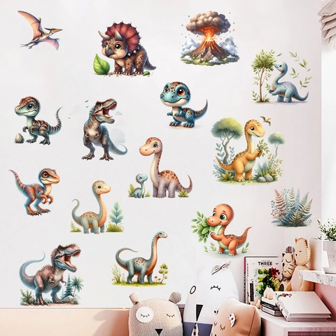 Cartoon Dinosaur Wall Sticker PVC Waterproof Removable Animal Decals For Kids Bedroom Nursery Home Decoration