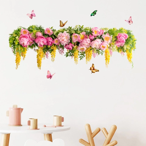Pfingstrose Blume Schmetterling Wandaufkleber Wasserdicht PVC Abnehmbare Wandbilder Für Wohnzimmer Schlafzimmer Deko