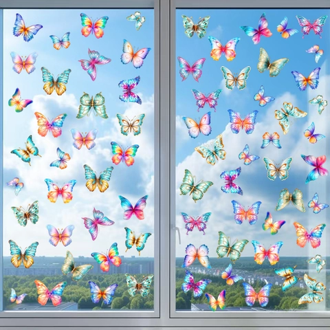 Bunte Regenbogen Schmetterling Statische Haftung Fensteraufkleber Wasserdicht PVC Schmetterling Aufkleber Für Glas Kühlschrank Deko Wandtattoo