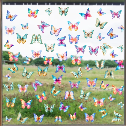 Bunte Regenbogen Schmetterling Statische Haftung Fensteraufkleber Wasserdicht PVC Schmetterling Aufkleber Für Glas Kühlschrank Deko Wandtattoo
