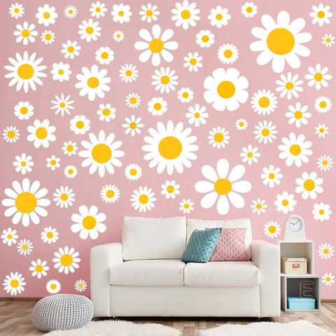 Weiße Gänseblümchen Blume Wandaufkleber Wasserdicht Abnehmbare PVC Aufkleber Für Wohnzimmer Schlafzimmer Kühlschrank Deko
