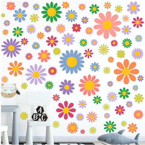 Adesivi Murali Margherite Colorate Impermeabili in PVC per Cameretta Camera da Letto Soggiorno Decorazione Casa