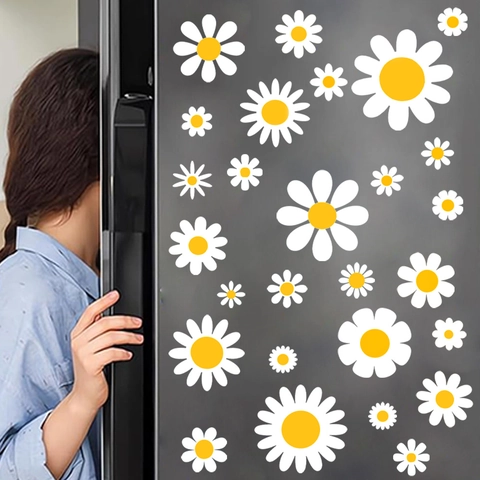 Weiße Gänseblümchen Blume Wandaufkleber Wasserdicht Abnehmbare PVC Aufkleber Für Wohnzimmer Schlafzimmer Kühlschrank Deko
