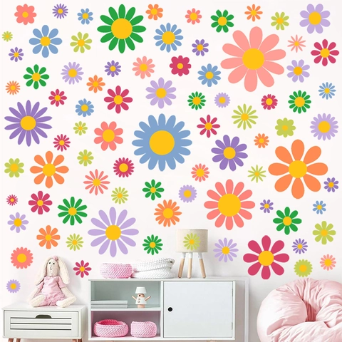 Adesivi Murali Margherite Colorate Impermeabili in PVC per Cameretta Camera da Letto Soggiorno Decorazione Casa