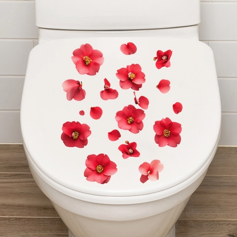 Adesivi Murali Impermeabili per Bagno e Toilette con Petali di Ibisco Rossi Decalcomania a Fiori Autoadesiva in PVC per Vetro