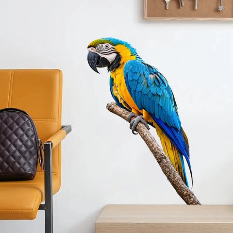 Levendige Ara Papegaai Op Boomtak Muursticker Waterdicht PVC Zelfklevend Muurschildering Voor Woonkamer Slaapkamer Decor