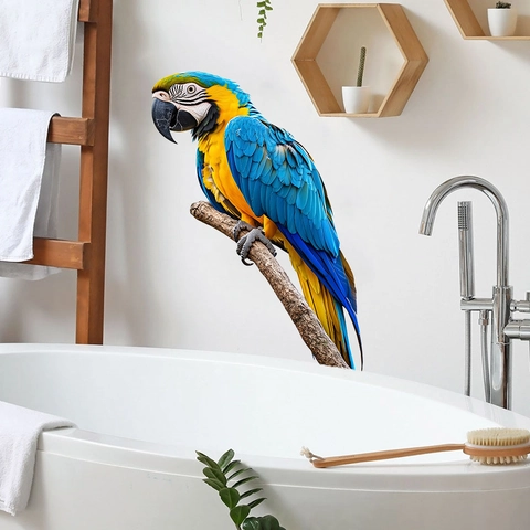 Levendige Ara Papegaai Op Boomtak Muursticker Waterdicht PVC Zelfklevend Muurschildering Voor Woonkamer Slaapkamer Decor
