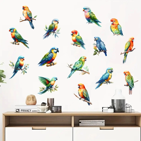 Aquarell Bunte Papageien Wandtattoo PVC Wasserdicht Vogel Kunst Aufkleber Für Wohnzimmer Schlafzimmer Home Office Wanddekor