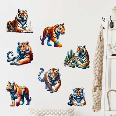 Künstlerischer Bunter Tiger Wandsticker Wasserdichter PVC Tier Aufkleber Für Badezimmer Wohnzimmer Schlafzimmer Deko