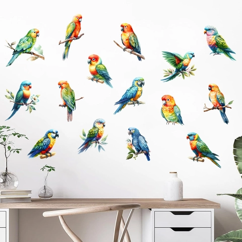 Aquarell Bunte Papageien Wandtattoo PVC Wasserdicht Vogel Kunst Aufkleber Für Wohnzimmer Schlafzimmer Home Office Wanddekor