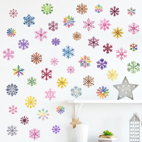 Mehrfarbige Schneeflocke Wandaufkleber PVC Wasserdicht Abnehmbare Aufkleber Für Wohnzimmer Schlafzimmer Weihnachten Deko