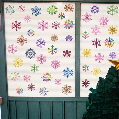 Kleurrijke Sneeuwvlok Vensterstickers Statisch Zonder Lijm Voor Glas Raam Spiegel Winter Kerst Vakantie Huis Decoratie