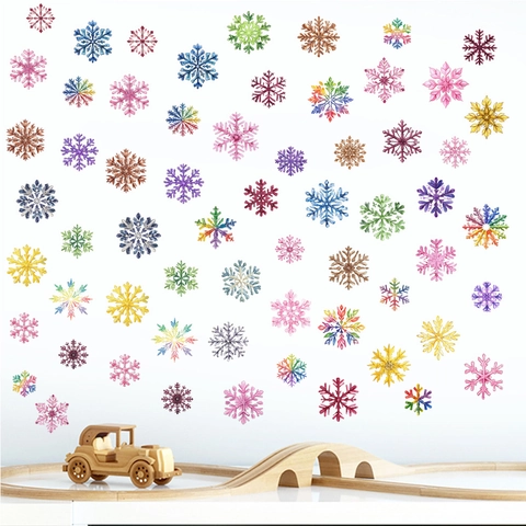 Mehrfarbige Schneeflocke Wandaufkleber PVC Wasserdicht Abnehmbare Aufkleber Für Wohnzimmer Schlafzimmer Weihnachten Deko