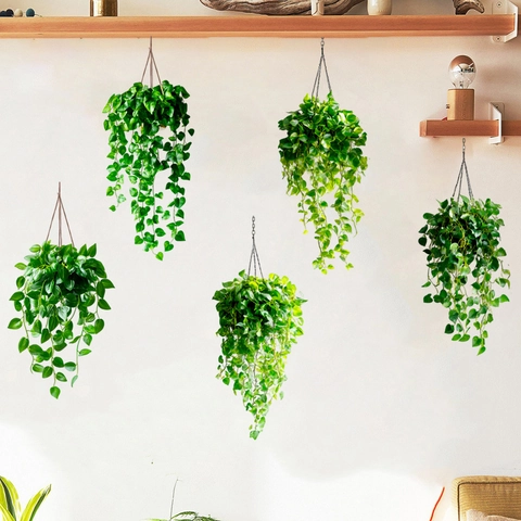 Groene Hangmand Planten Muurstickers Waterdicht Zelfklevend PVC Gesimuleerde Klimop Wijnstok Decals Voor Woonkamer Slaapkamer Decor