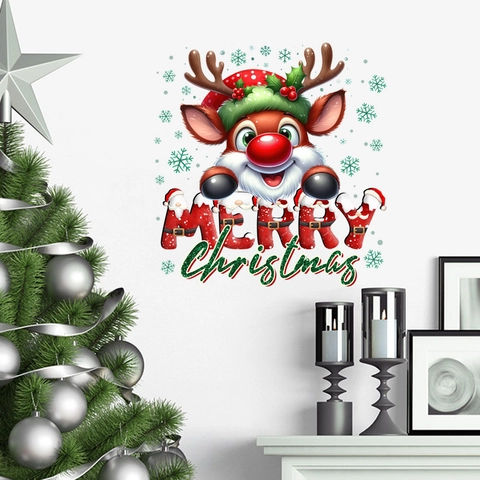 Pegatina de Pared de Reno de Navidad Copo de Nieve PVC Impermeable Ciervo Merry Christmas Calcomanía Ventana Decoración