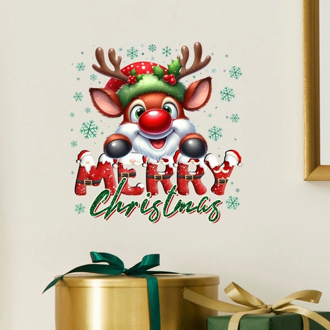 Pegatina de Pared de Reno de Navidad Copo de Nieve PVC Impermeable Ciervo Merry Christmas Calcomanía Ventana Decoración