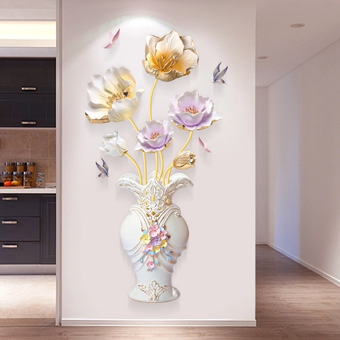 Adesivo da Parete a Rilievo 3D Vaso Fiori Impermeabile Rimovibile PVC Decalcomania per Soggiorno Camera da Letto