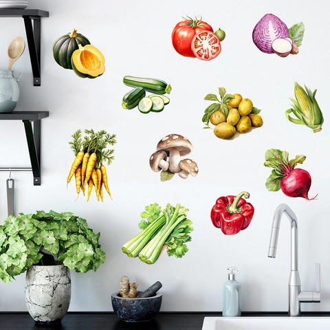 Kitchen Decoration Vegetable Wall Stickers PVC Waterproof Hand-Painted Tomato Potato Pumpkin Pattern Home Decor Decals For Dining Room