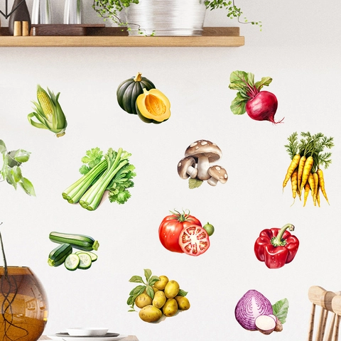 Kitchen Decoration Vegetable Wall Stickers PVC Waterproof Hand-Painted Tomato Potato Pumpkin Pattern Home Decor Decals For Dining Room