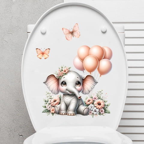 Süßer Cartoon Elefant Ballon Schmetterling PVC Wandaufkleber Wasserdicht Selbstklebend Heimdeko Für Kinderzimmer Badezimmer Aufkleber
