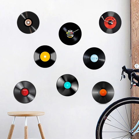 Ensemble de Stickers Muraux Disque Vinyle Rétro Vintage Autocollants Muraux en PVC Imperméable pour Salon Chambre Maison