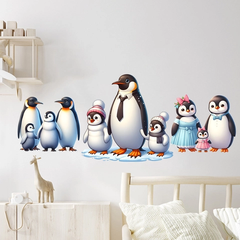 Cartoon Pinguïn Familie Muurstickers PVC Waterdicht Verwijderbaar Zelfklevend Voor Kinderkamer Woonkamer Huisdecoratie