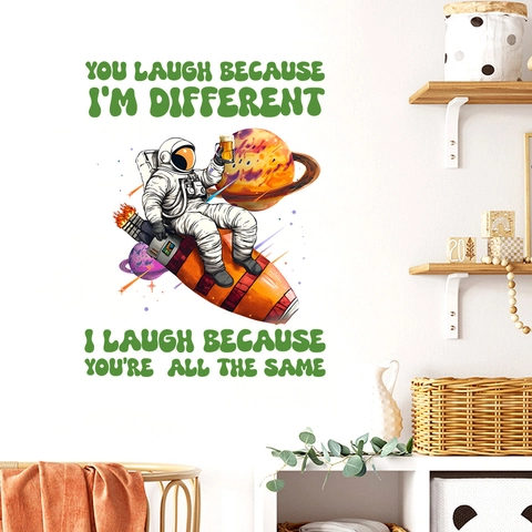 Astronaut Rakete Planet Weltraumthema Wasserdicht PVC Wandtattoo Mit Inspirierendem Zitat Für Wohnzimmer Schlafzimmer Deko