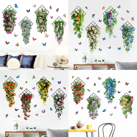 Moderner Wasserdichter PVC Wandaufkleber Schmetterling Blumenranke Hängende Pflanze Deko Für Wohnzimmer Schlafzimmer Home Art