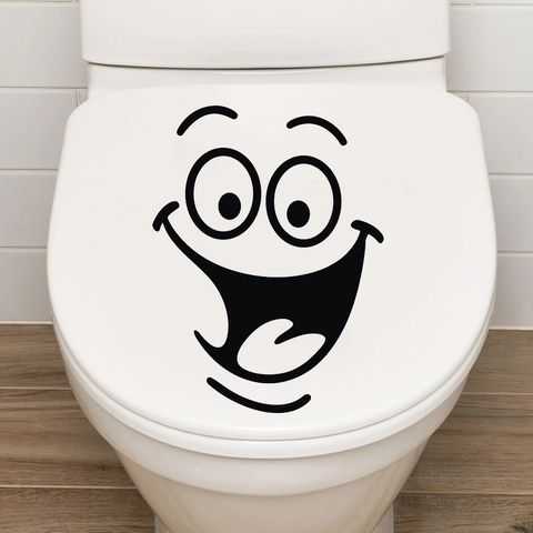 Pegatina de Inodoro Cara Sonriente Dibujos Animados Impermeable PVC Calcomanía de Pared Para Baño Smile Emoji Póster de Arte