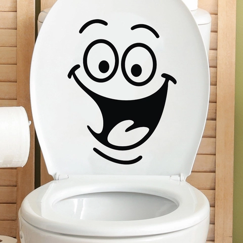 Pegatina de Inodoro Cara Sonriente Dibujos Animados Impermeable PVC Calcomanía de Pared Para Baño Smile Emoji Póster de Arte