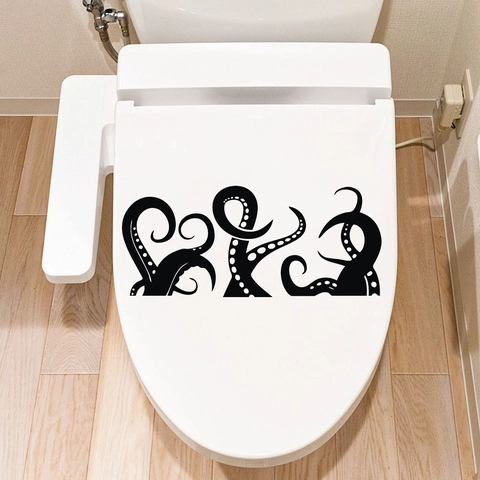 Oktopus Tentakel Toilettenaufkleber PVC Wasserdichte Wandaufkleber Für Badezimmer Toilettendeckel Kühlschrank Deko Schwarz Kreativ