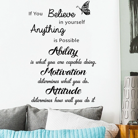 Inspirational English Quotes Wall Decal Butterfly Believe Yourself Removable PVC Waterproof Wall Sticker Home Office Decor