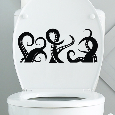 Oktopus Tentakel Toilettenaufkleber PVC Wasserdichte Wandaufkleber Für Badezimmer Toilettendeckel Kühlschrank Deko Schwarz Kreativ