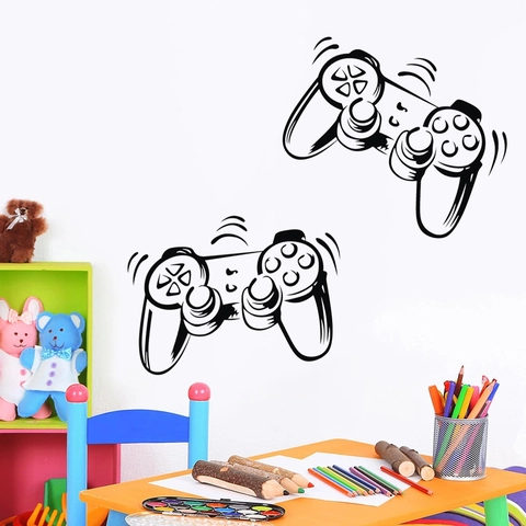 Sticker Mural Manette de Jeu Imperméable PVC Décoration pour Salle de Jeux Chambre Salon Moderne Minimaliste Noir Murale