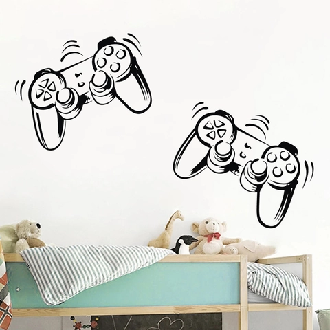 Sticker Mural Manette de Jeu Imperméable PVC Décoration pour Salle de Jeux Chambre Salon Moderne Minimaliste Noir Murale
