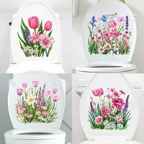 Wasserdicht PVC Tulpe Blume WC Aufkleber Selbstklebend Floral Wandtattoo Für Badezimmer Küche Kühlschrank Dekoration