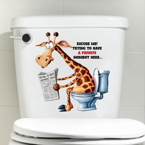 Divertenti Adesivi Animali Seduti Sul Gabinetto Che Leggono Il Giornale PVC Impermeabile Adesivi Murali Per Bagno Casa