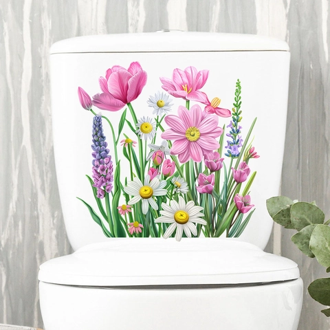 Wasserdicht PVC Tulpe Blume WC Aufkleber Selbstklebend Floral Wandtattoo Für Badezimmer Küche Kühlschrank Dekoration