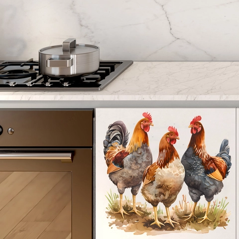 Farm Chicken Waterproof Wall Sticker Watercolor Rooster Hen PVC Self Adhesive Mural Kitchen Fridge Cabinet Home Decor