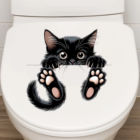 Sticker Mural Chat 3D Drôle Imperméable PVC Décalcomanie Animale Pour Toilette Réfrigérateur Machine À Laver Décoration Maison