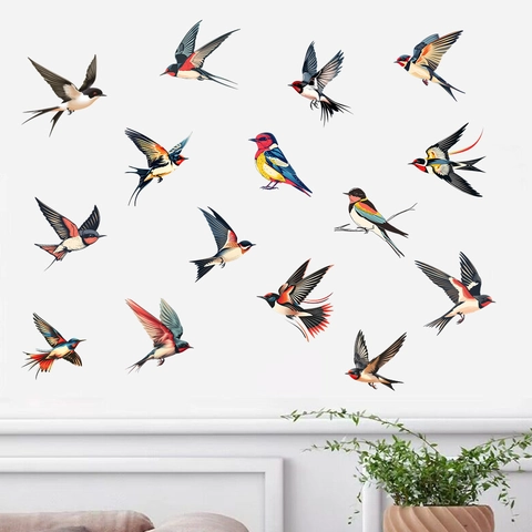Colorful Swallow Magpie Bird Wall Stickers Waterproof PVC Removable DIY Wall Art Decor For Living Room Bedroom Corridor