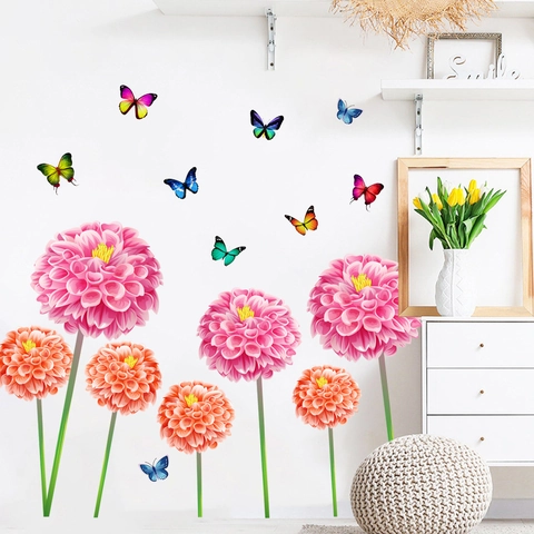 Pegatinas de Pared de Diente de León de Ensueño Mariposa PVC Impermeable Floral Calcomanías Para Sala Dormitorio