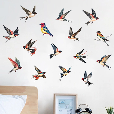 Colorful Swallow Magpie Bird Wall Stickers Waterproof PVC Removable DIY Wall Art Decor For Living Room Bedroom Corridor