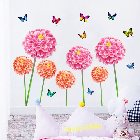 Pegatinas de Pared de Diente de León de Ensueño Mariposa PVC Impermeable Floral Calcomanías Para Sala Dormitorio