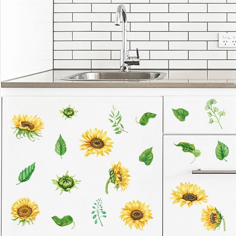 Pegatinas de Pared de PVC Girasol Hojas de Monstera Tropical Concha Mariposa Impermeable Decoración Hogar Arte Calcomanías Para Sala Baño
