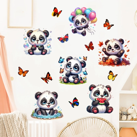 Adesivi Murali Panda Cartone Animato Simpatico Panda Che Mangia Bambù PVC Impermeabile Adesivi Parete per Bambini Camera da Letto Soggiorno Casa