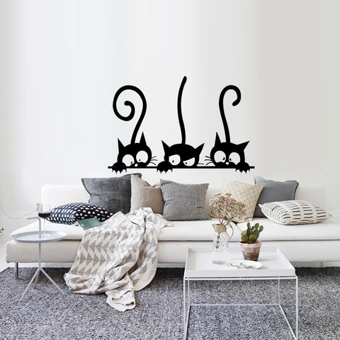 Funny Peeking Black Cats Wall Sticker PVC Waterproof Removable Animal Silhouette Decal For Living Room Kids Bedroom Home Decor