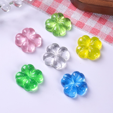 Transparente Harz Vierblättriges Kleeblatt Blume DIY Schmuck Charms Glitzer Floral Anhänger Für Ohrring Schlüsselanhänger Dekor