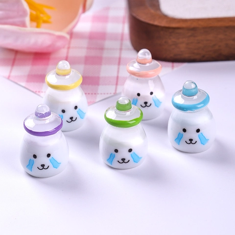 Miniature Resin Feeding Bottle DIY Craft Accessory Cartoon Expression Tiny Milk Bottle Dollhouse Decoration Supplies